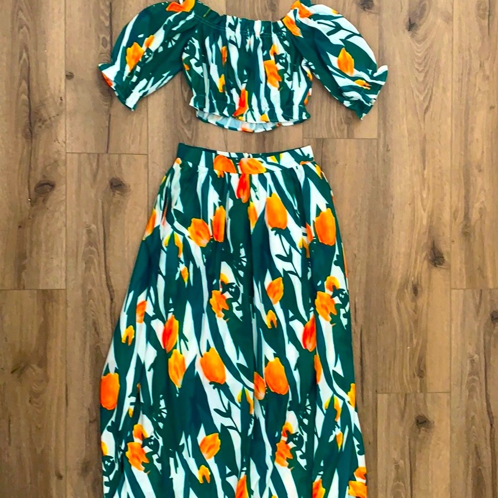 Tropical bohemian skirt set